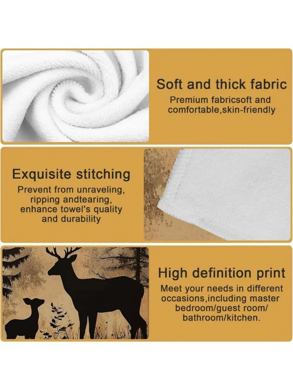 Set of 2 Soft Absorbent Forest Deer Hand Towels - Kitchen & Bathroom Decor